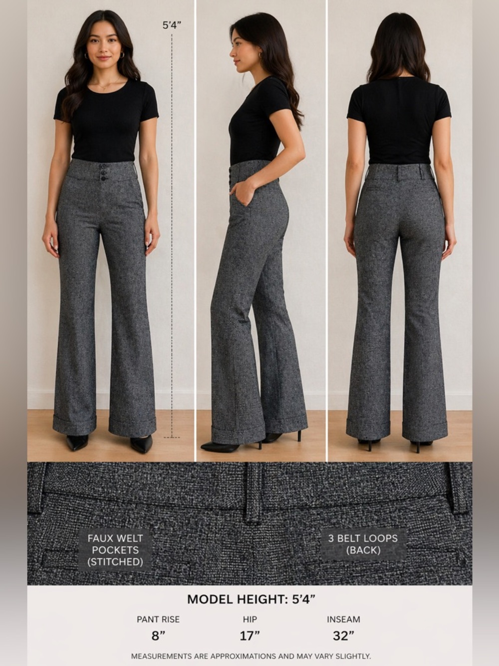 New  Y2K Stooshy flare roll cuff dress pants junior sz 3 NWT